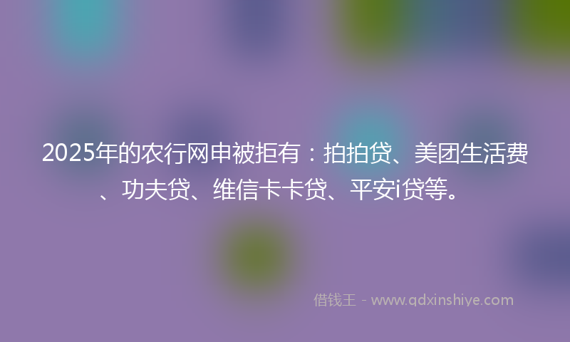 2025年的农行网申被拒有：拍拍贷、美团生活费、功夫贷、维信卡卡贷、平安i贷等。