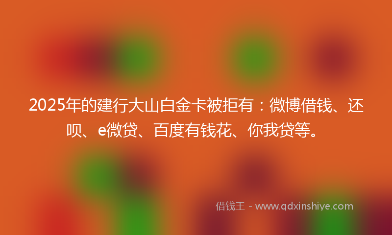 2025年的建行大山白金卡被拒有：微博借钱、还呗、e微贷、百度有钱花、你我贷等。
