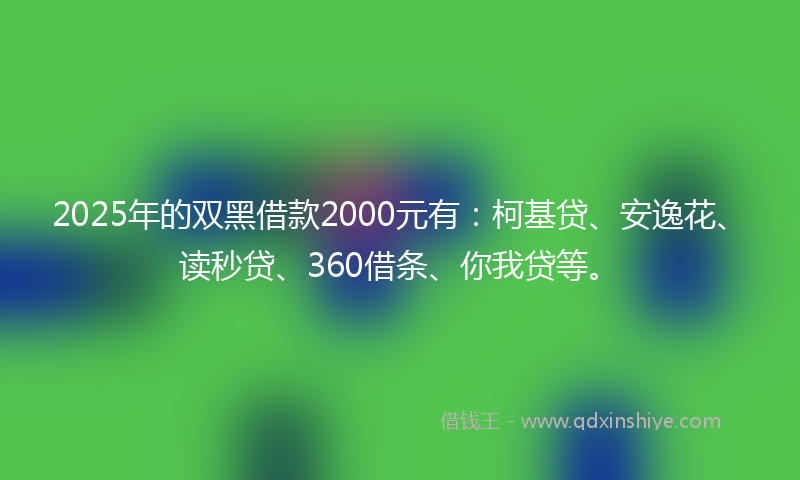 2025年的双黑借款2000元有：柯基贷、安逸花、读秒贷、360借条、你我贷等。