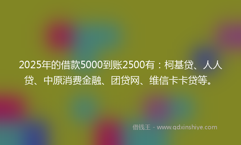 2025年的借款5000到账2500有：柯基贷、人人贷、中原消费金融、团贷网、维信卡卡贷等。
