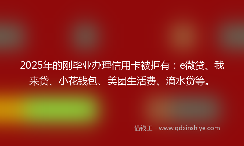 2025年的刚毕业办理信用卡被拒有：e微贷、我来贷、小花钱包、美团生活费、滴水贷等。