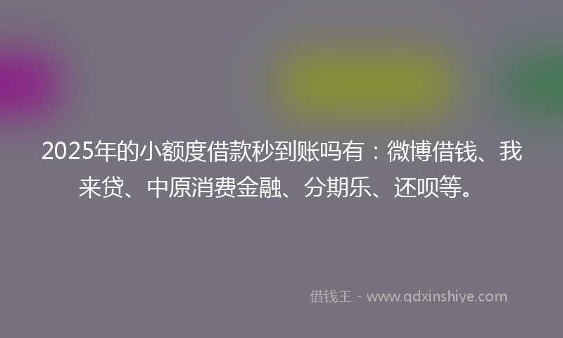 2025年的小额度借款秒到账吗有：微博借钱、我来贷、中原消费金融、分期乐、还呗等。