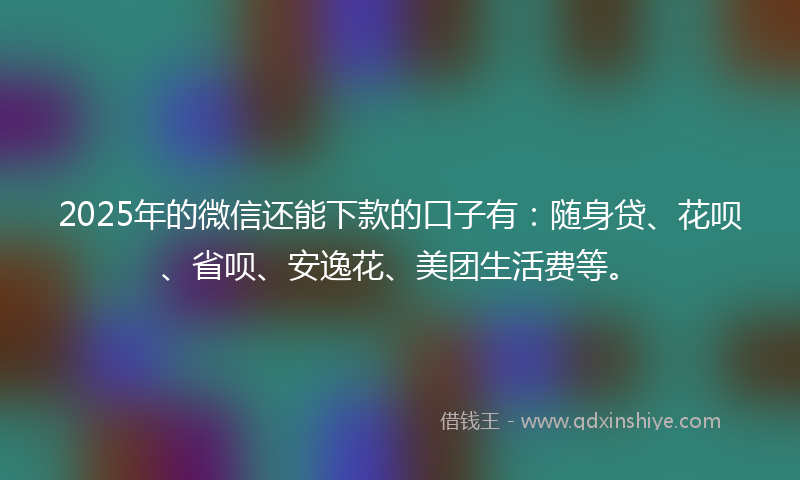 2025年的微信还能下款的口子有：随身贷、花呗、省呗、安逸花、美团生活费等。