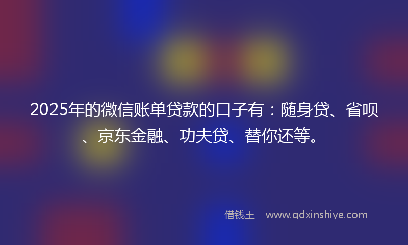 2025年的微信账单贷款的口子有：随身贷、省呗、京东金融、功夫贷、替你还等。