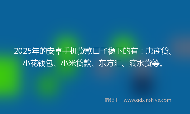 2025年的安卓手机贷款口子稳下的有：惠商贷、小花钱包、小米贷款、东方汇、滴水贷等。
