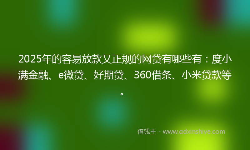 2025年的容易放款又正规的网贷有哪些有：度小满金融、e微贷、好期贷、360借条、小米贷款等。