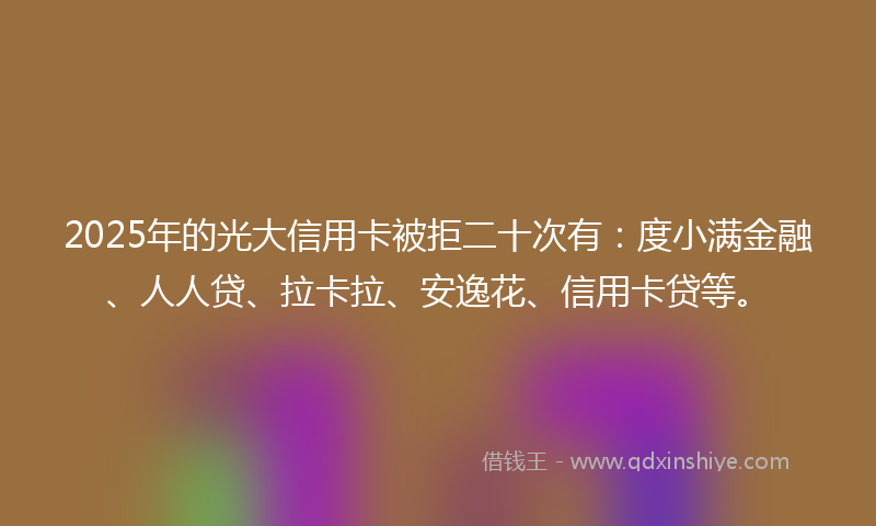 2025年的光大信用卡被拒二十次有：度小满金融、人人贷、拉卡拉、安逸花、信用卡贷等。