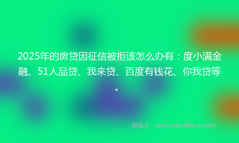 2025年的房贷因征信被拒该怎么办有：度小满金融、51人品贷、我来贷、百度有钱花、你我贷等。