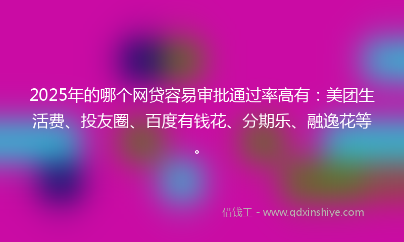 2025年的哪个网贷容易审批通过率高有：美团生活费、投友圈、百度有钱花、分期乐、融逸花等。