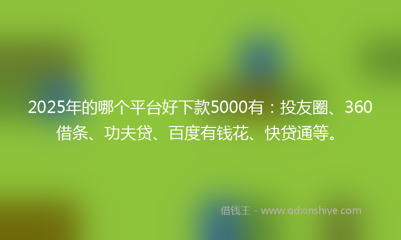 2025年的哪个平台好下款5000有：投友圈、360借条、功夫贷、百度有钱花、快贷通等。
