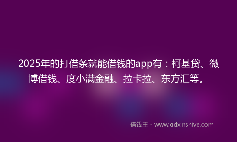 2025年的打借条就能借钱的app有：柯基贷、微博借钱、度小满金融、拉卡拉、东方汇等。