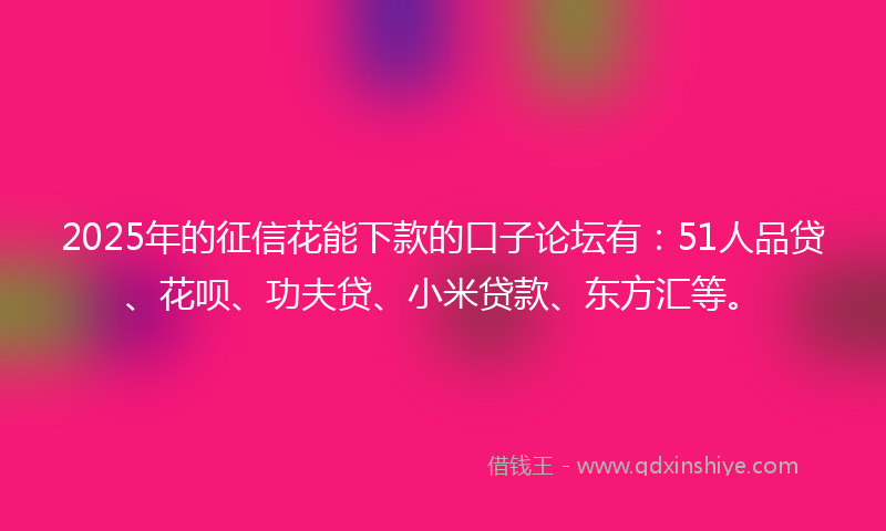 2025年的征信花能下款的口子论坛有：51人品贷、花呗、功夫贷、小米贷款、东方汇等。