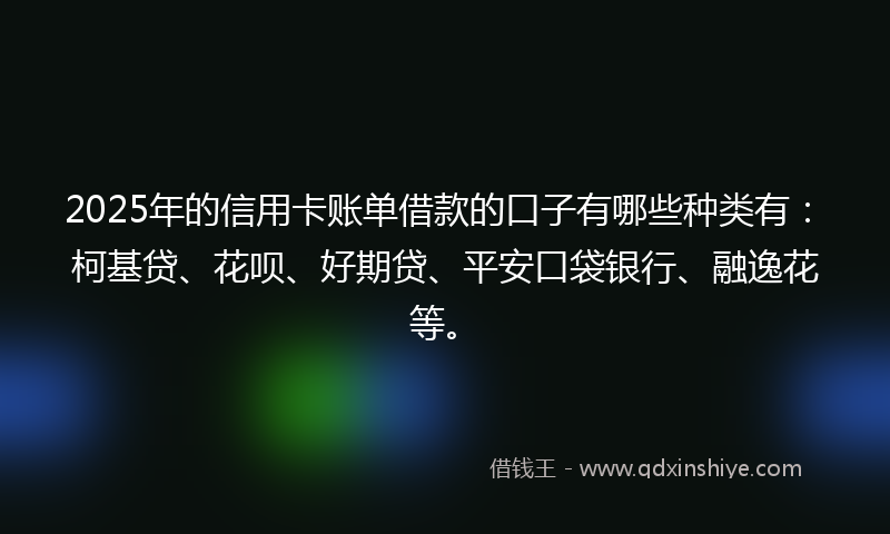 2025年的信用卡账单借款的口子有哪些种类有：柯基贷、花呗、好期贷、平安口袋银行、融逸花等。