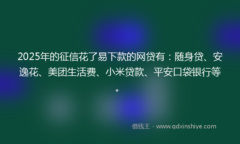 2025年的征信花了易下款的网贷有：随身贷、安逸花、美团生活费、小米贷款、平安口袋银行等。