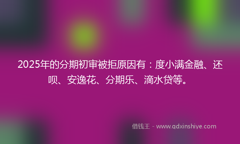 2025年的分期初审被拒原因有：度小满金融、还呗、安逸花、分期乐、滴水贷等。