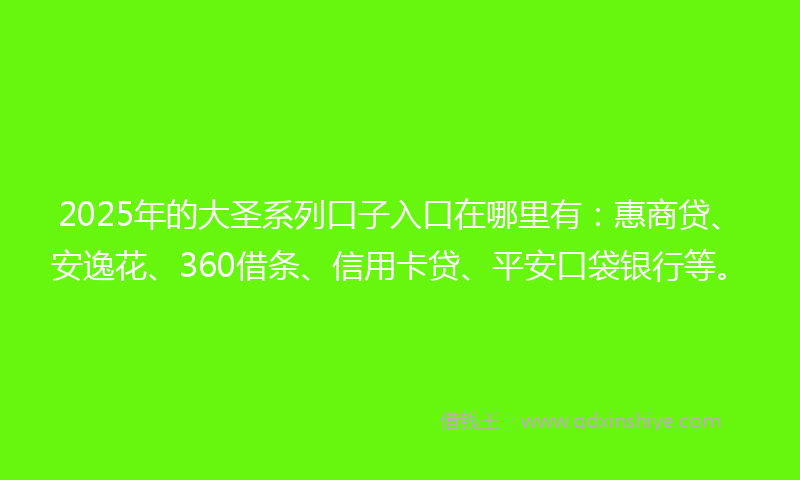 2025年的大圣系列口子入口在哪里有：惠商贷、安逸花、360借条、信用卡贷、平安口袋银行等。