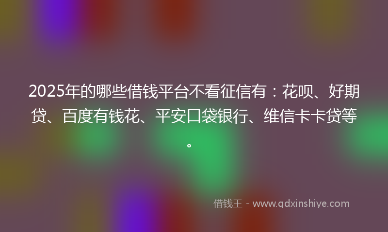2025年的哪些借钱平台不看征信有：花呗、好期贷、百度有钱花、平安口袋银行、维信卡卡贷等。