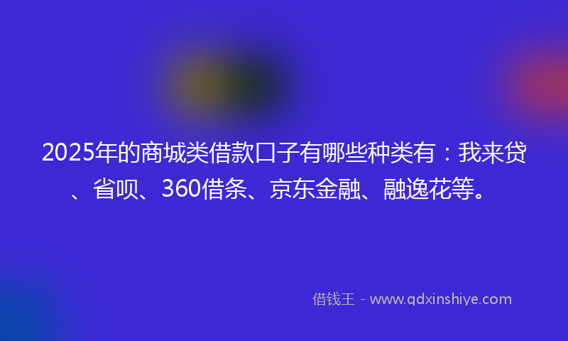 2025年的商城类借款口子有哪些种类有：我来贷、省呗、360借条、京东金融、融逸花等。