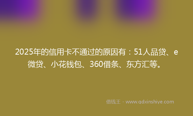 2025年的信用卡不通过的原因有：51人品贷、e微贷、小花钱包、360借条、东方汇等。