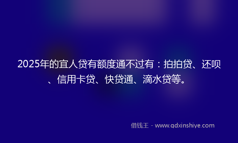 2025年的宜人贷有额度通不过有：拍拍贷、还呗、信用卡贷、快贷通、滴水贷等。