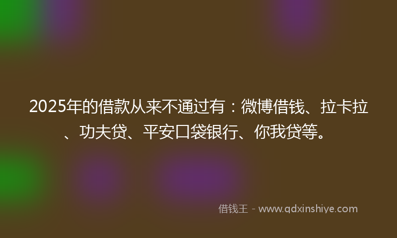 2025年的借款从来不通过有：微博借钱、拉卡拉、功夫贷、平安口袋银行、你我贷等。