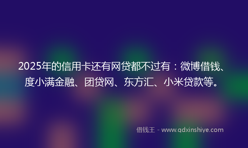2025年的信用卡还有网贷都不过有：微博借钱、度小满金融、团贷网、东方汇、小米贷款等。