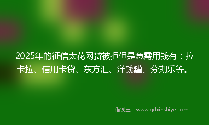 2025年的征信太花网贷被拒但是急需用钱有：拉卡拉、信用卡贷、东方汇、洋钱罐、分期乐等。
