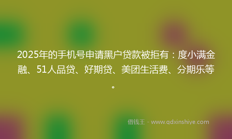 2025年的手机号申请黑户贷款被拒有：度小满金融、51人品贷、好期贷、美团生活费、分期乐等。