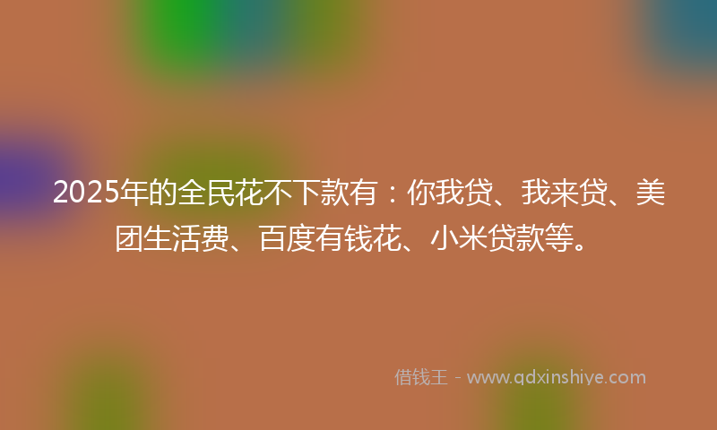 2025年的全民花不下款有：你我贷、我来贷、美团生活费、百度有钱花、小米贷款等。