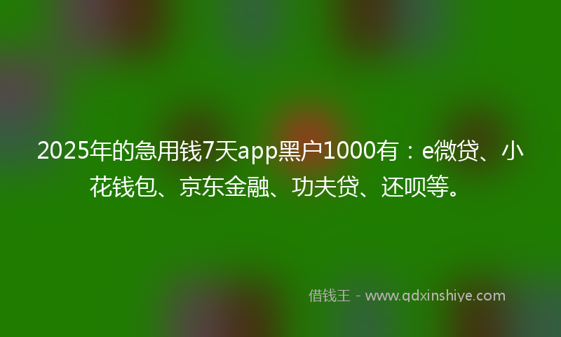 2025年的急用钱7天app黑户1000有：e微贷、小花钱包、京东金融、功夫贷、还呗等。