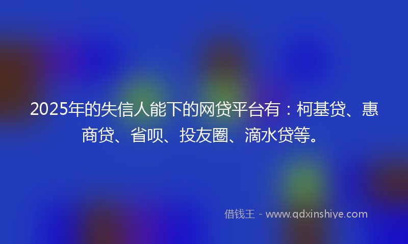 2025年的失信人能下的网贷平台有：柯基贷、惠商贷、省呗、投友圈、滴水贷等。