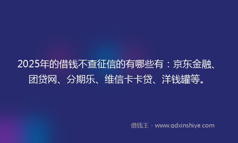 2025年的借钱不查征信的有哪些有：京东金融、团贷网、分期乐、维信卡卡贷、洋钱罐等。