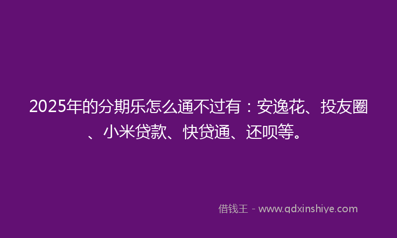 2025年的分期乐怎么通不过有：安逸花、投友圈、小米贷款、快贷通、还呗等。