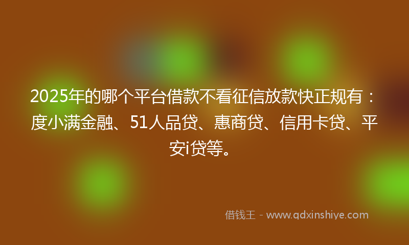 2025年的哪个平台借款不看征信放款快正规有：度小满金融、51人品贷、惠商贷、信用卡贷、平安i贷等。