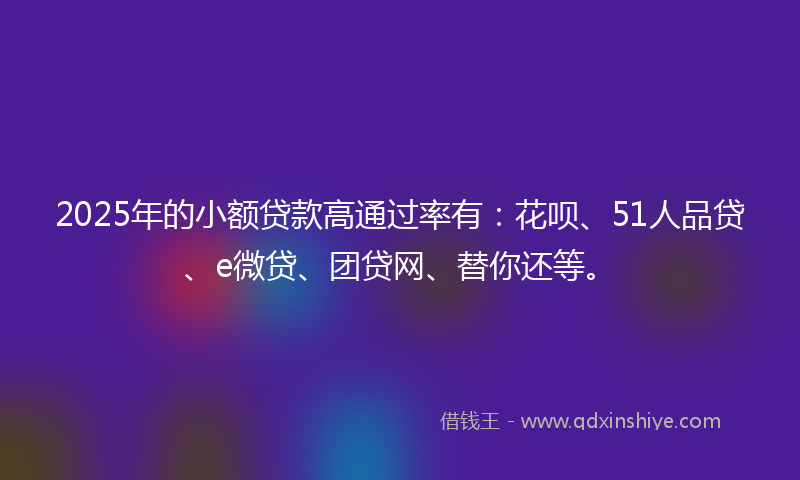 2025年的小额贷款高通过率有：花呗、51人品贷、e微贷、团贷网、替你还等。