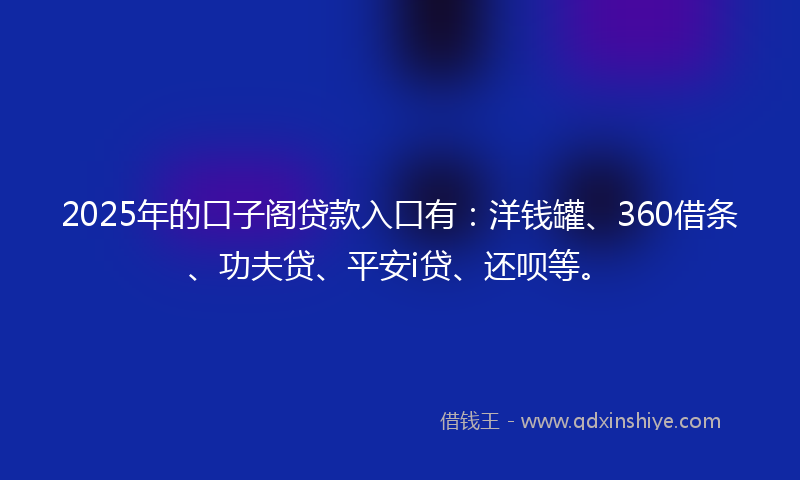 2025年的口子阁贷款入口有：洋钱罐、360借条、功夫贷、平安i贷、还呗等。