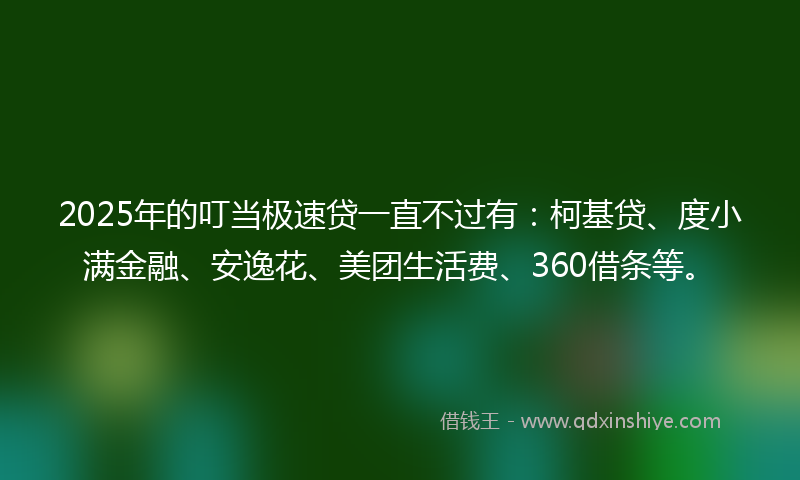 2025年的叮当极速贷一直不过有：柯基贷、度小满金融、安逸花、美团生活费、360借条等。