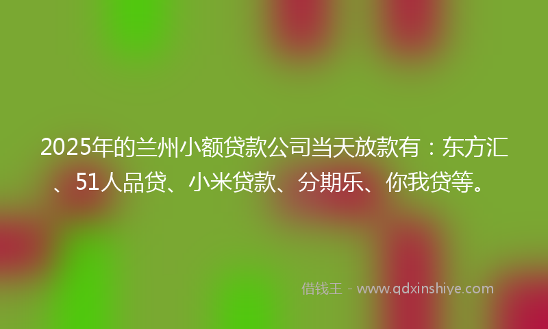 2025年的兰州小额贷款公司当天放款有：东方汇、51人品贷、小米贷款、分期乐、你我贷等。