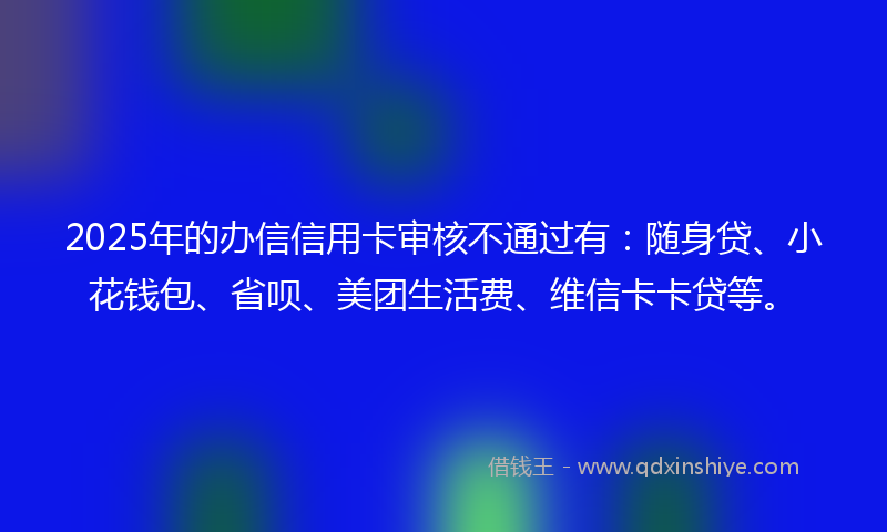 2025年的办信信用卡审核不通过有：随身贷、小花钱包、省呗、美团生活费、维信卡卡贷等。