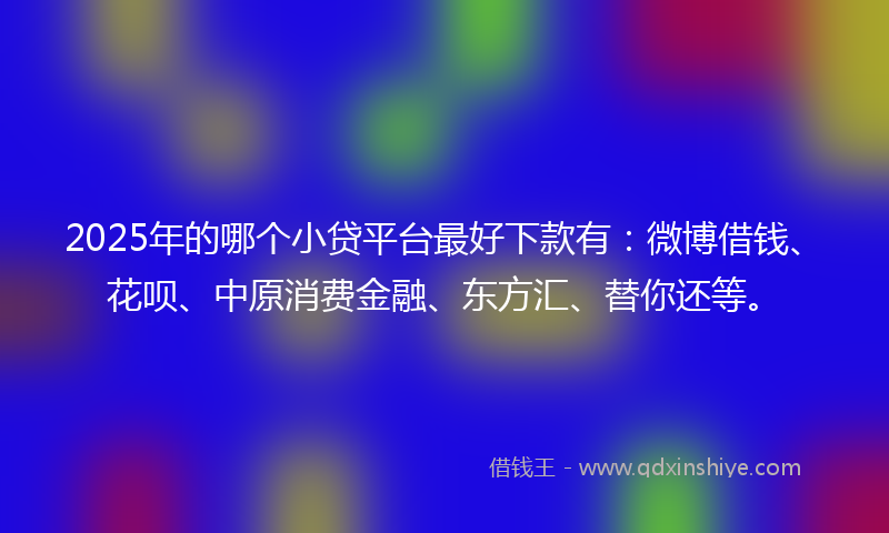 2025年的哪个小贷平台最好下款有：微博借钱、花呗、中原消费金融、东方汇、替你还等。