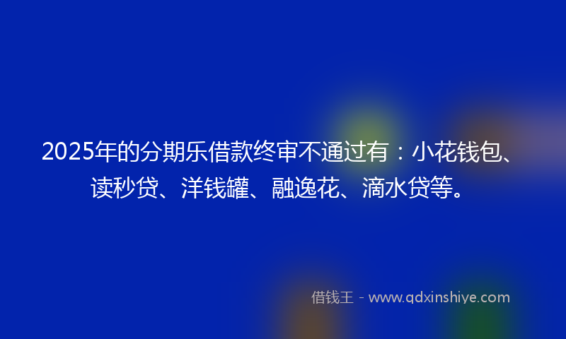 2025年的分期乐借款终审不通过有：小花钱包、读秒贷、洋钱罐、融逸花、滴水贷等。