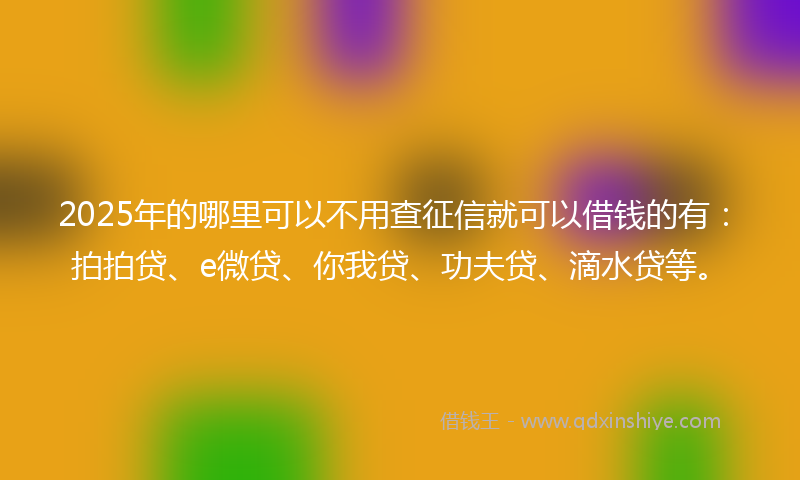 2025年的哪里可以不用查征信就可以借钱的有：拍拍贷、e微贷、你我贷、功夫贷、滴水贷等。