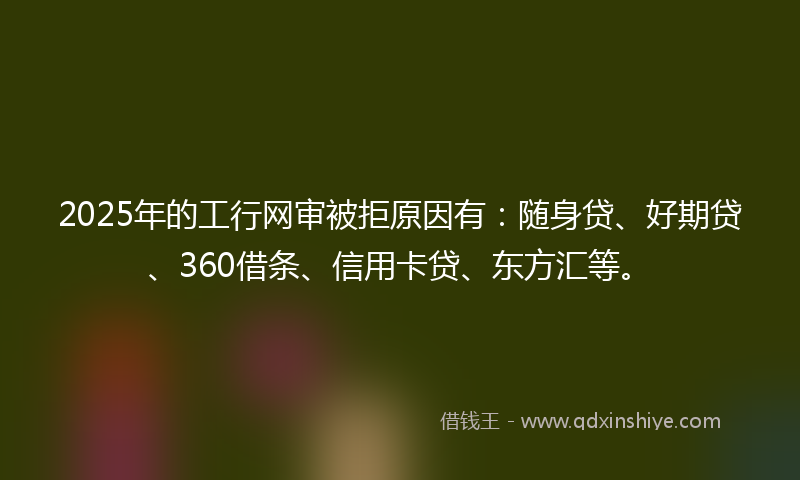 2025年的工行网审被拒原因有：随身贷、好期贷、360借条、信用卡贷、东方汇等。