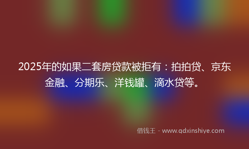 2025年的如果二套房贷款被拒有：拍拍贷、京东金融、分期乐、洋钱罐、滴水贷等。