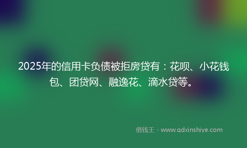 2025年的信用卡负债被拒房贷有：花呗、小花钱包、团贷网、融逸花、滴水贷等。
