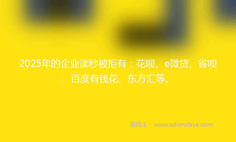 2025年的企业读秒被拒有：花呗、e微贷、省呗、百度有钱花、东方汇等。