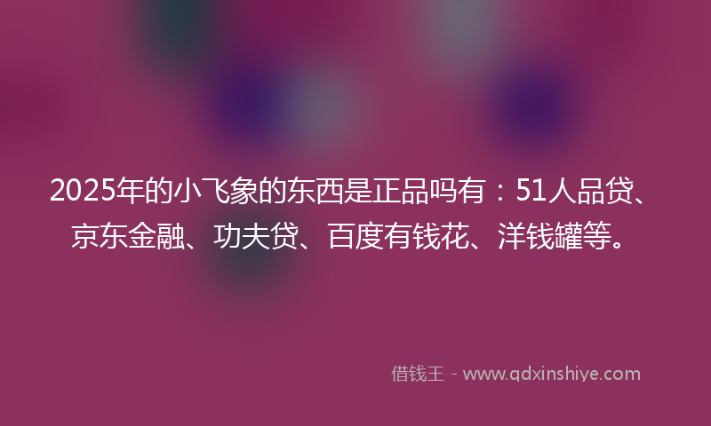 2025年的小飞象的东西是正品吗有：51人品贷、京东金融、功夫贷、百度有钱花、洋钱罐等。