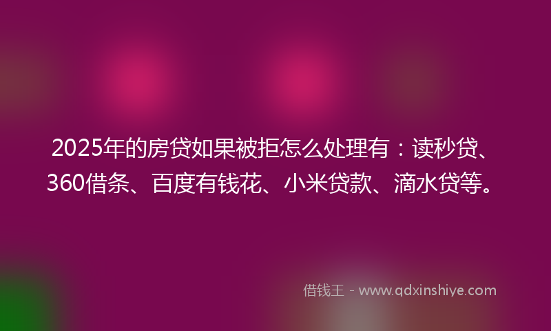 2025年的房贷如果被拒怎么处理有：读秒贷、360借条、百度有钱花、小米贷款、滴水贷等。