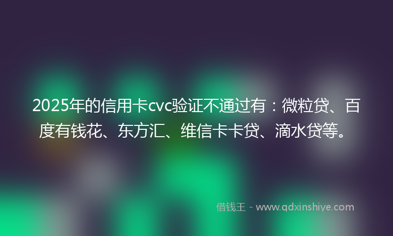 2025年的信用卡cvc验证不通过有：微粒贷、百度有钱花、东方汇、维信卡卡贷、滴水贷等。
