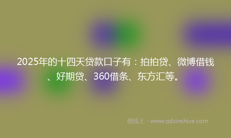 2025年的十四天贷款口子有：拍拍贷、微博借钱、好期贷、360借条、东方汇等。